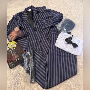 Men's Striped Black and Gray Suit